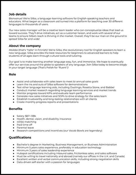 sales job description canada